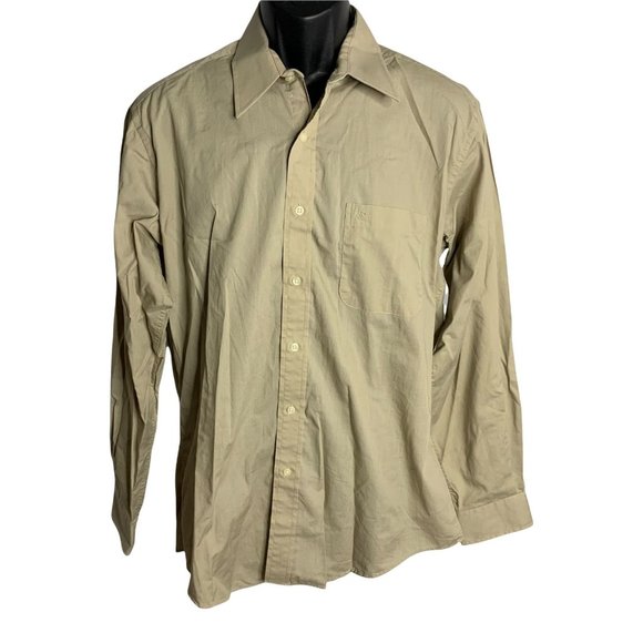 Pierre Cardin Button Down Shirt 16 34/35 Beige Tan Long Sleeve Chest Pocket - Picture 1 of 4